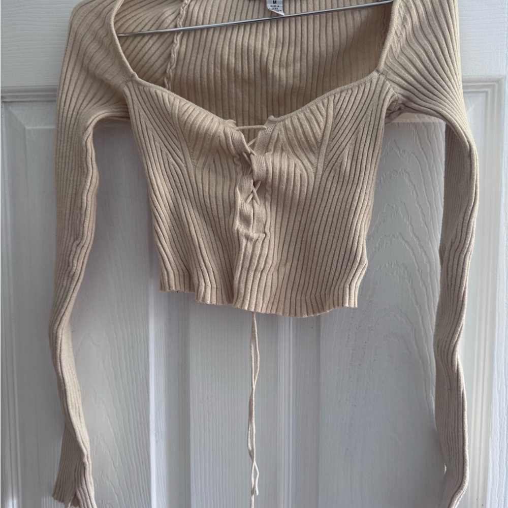 Urban Outfitters Cream Ribbed Knit Top